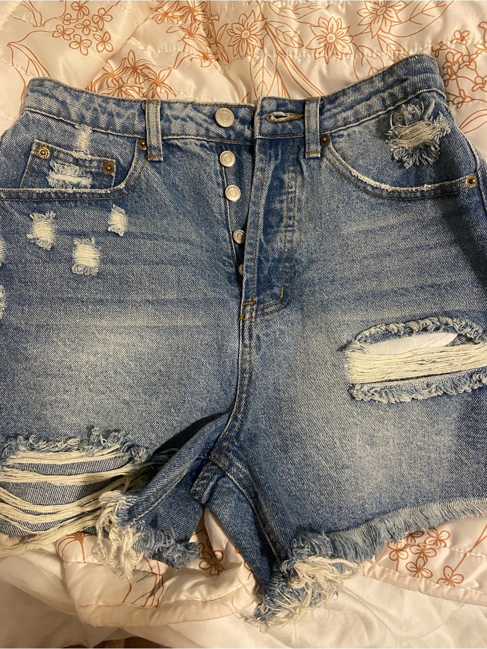 Signature8 Distressed Light Blue High-Rise Jean Shorts